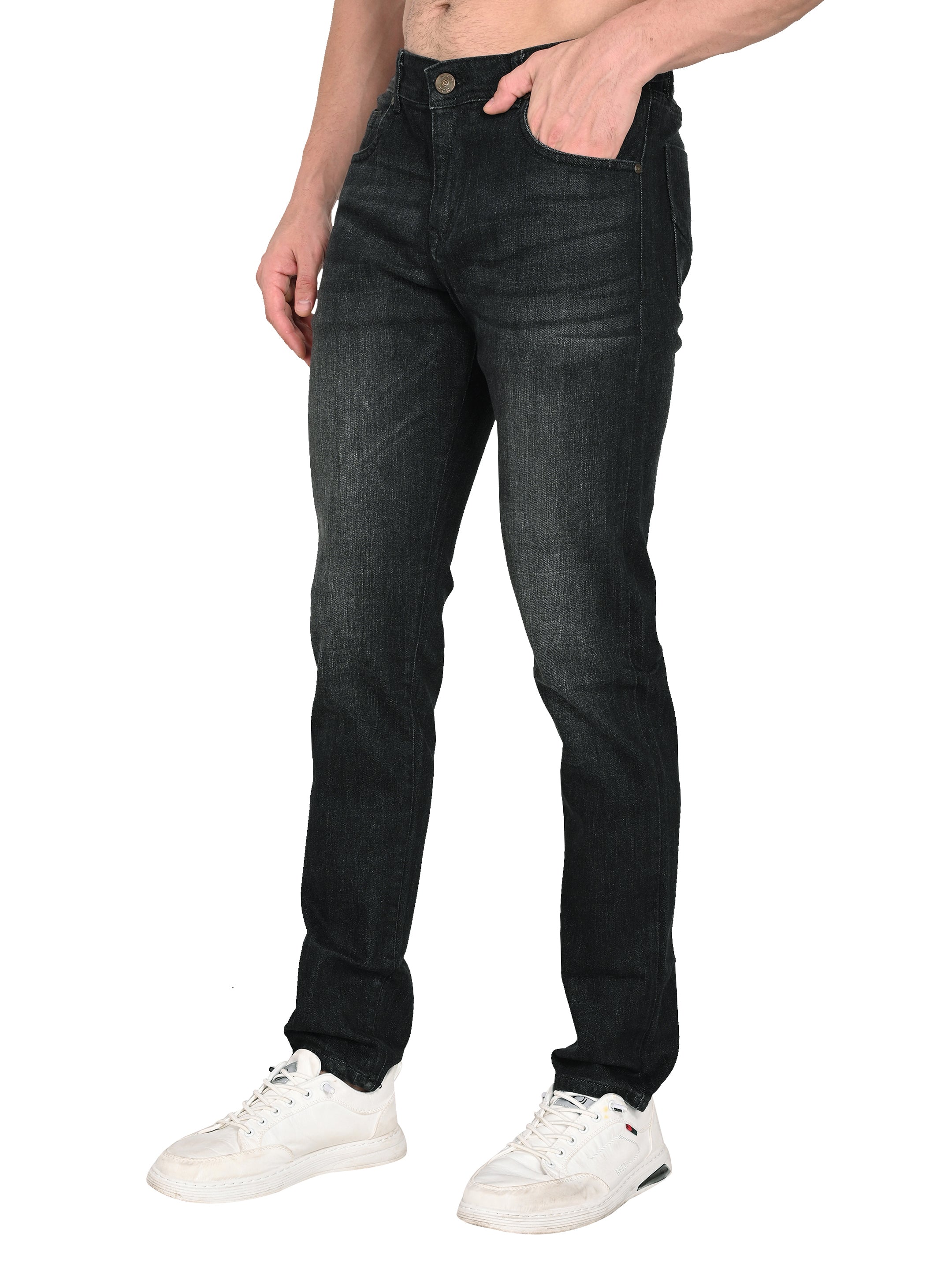 Slim Fit Black Jeans – 3×1 Cotton Stretch | Lightly Shaded