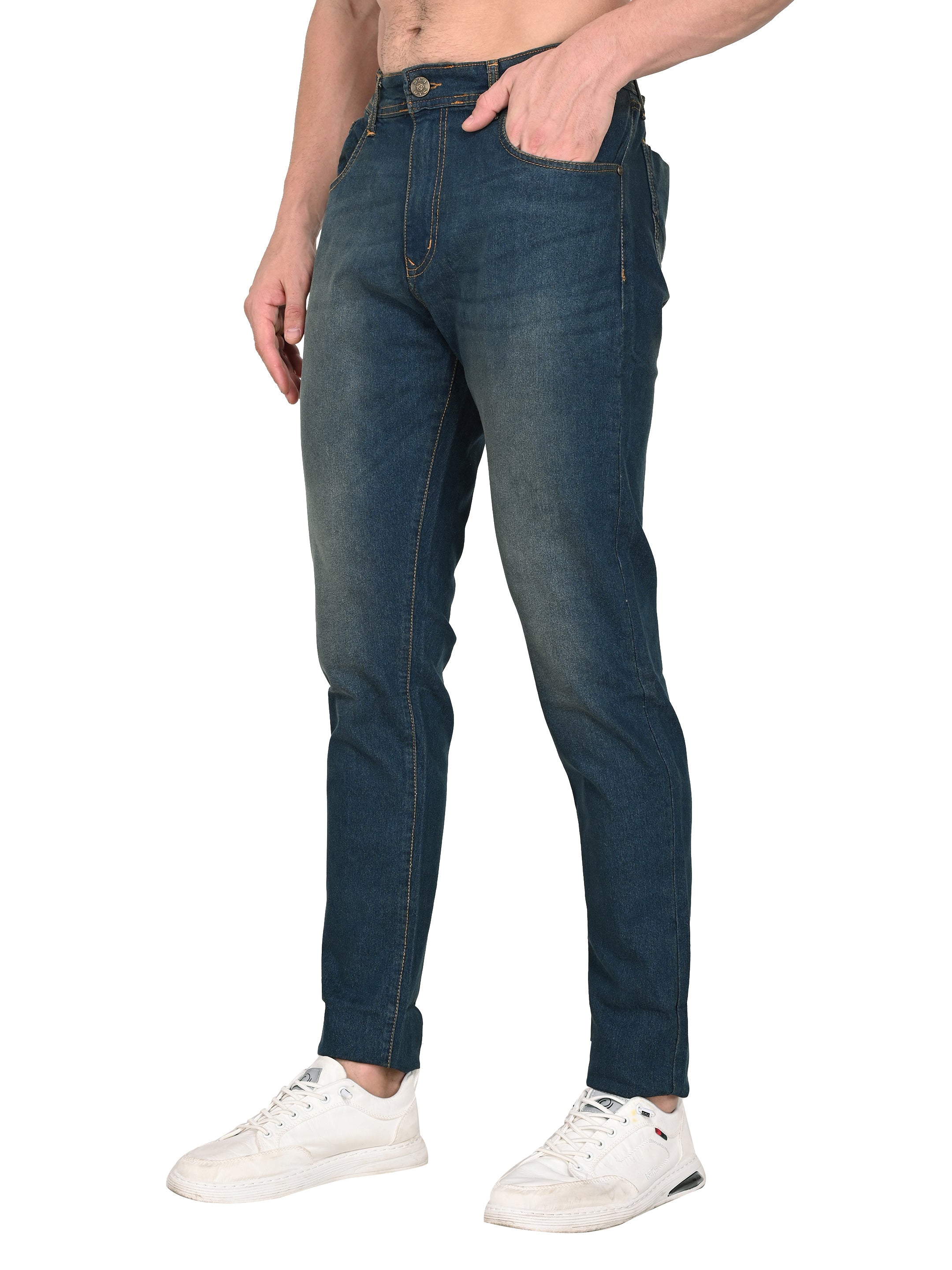 Slim Fit Indigo Jeans – 3×1 Cotton Stretch | Brown Shaded