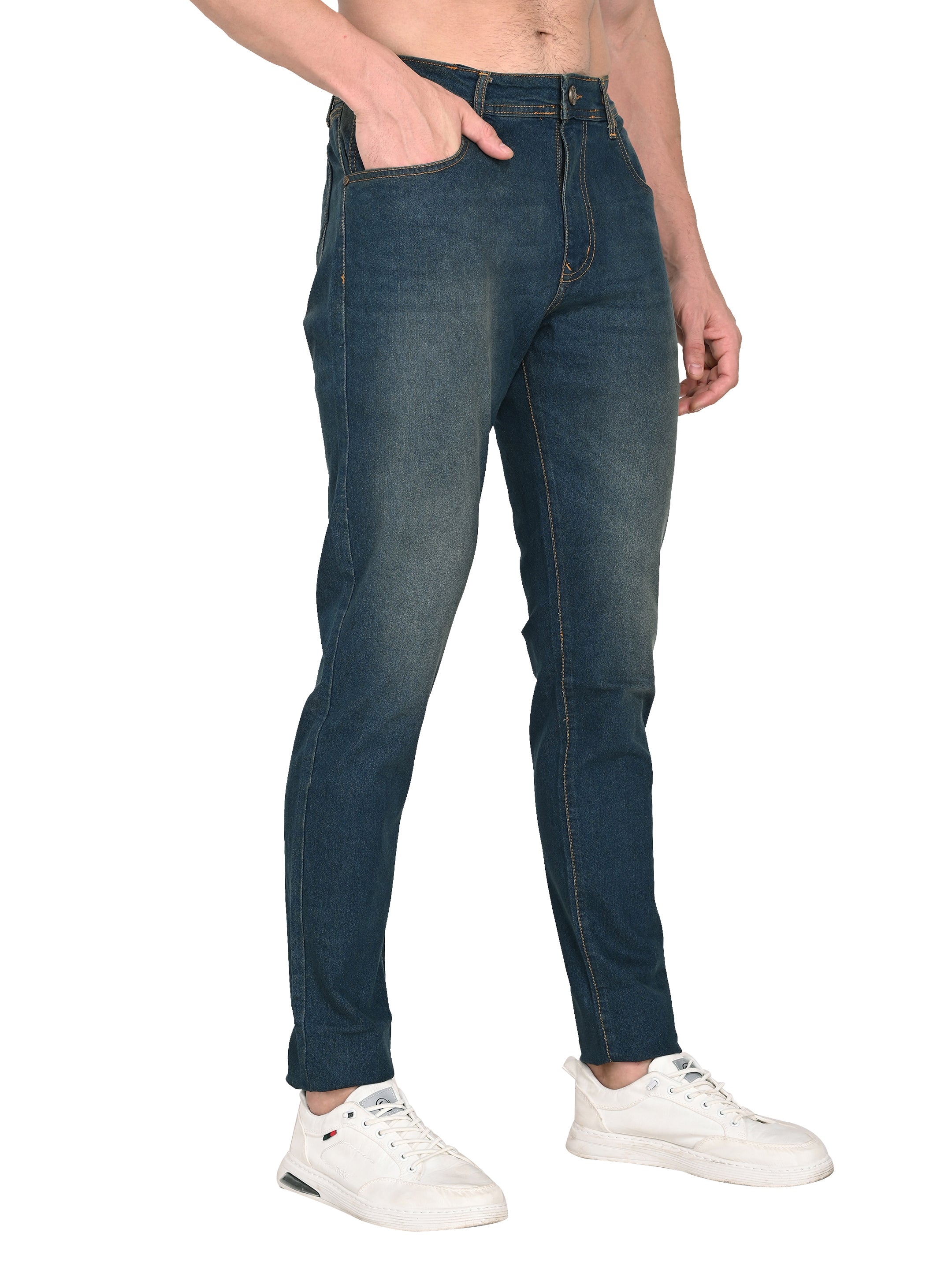 Slim Fit Indigo Jeans – 3×1 Cotton Stretch | Brown Shaded