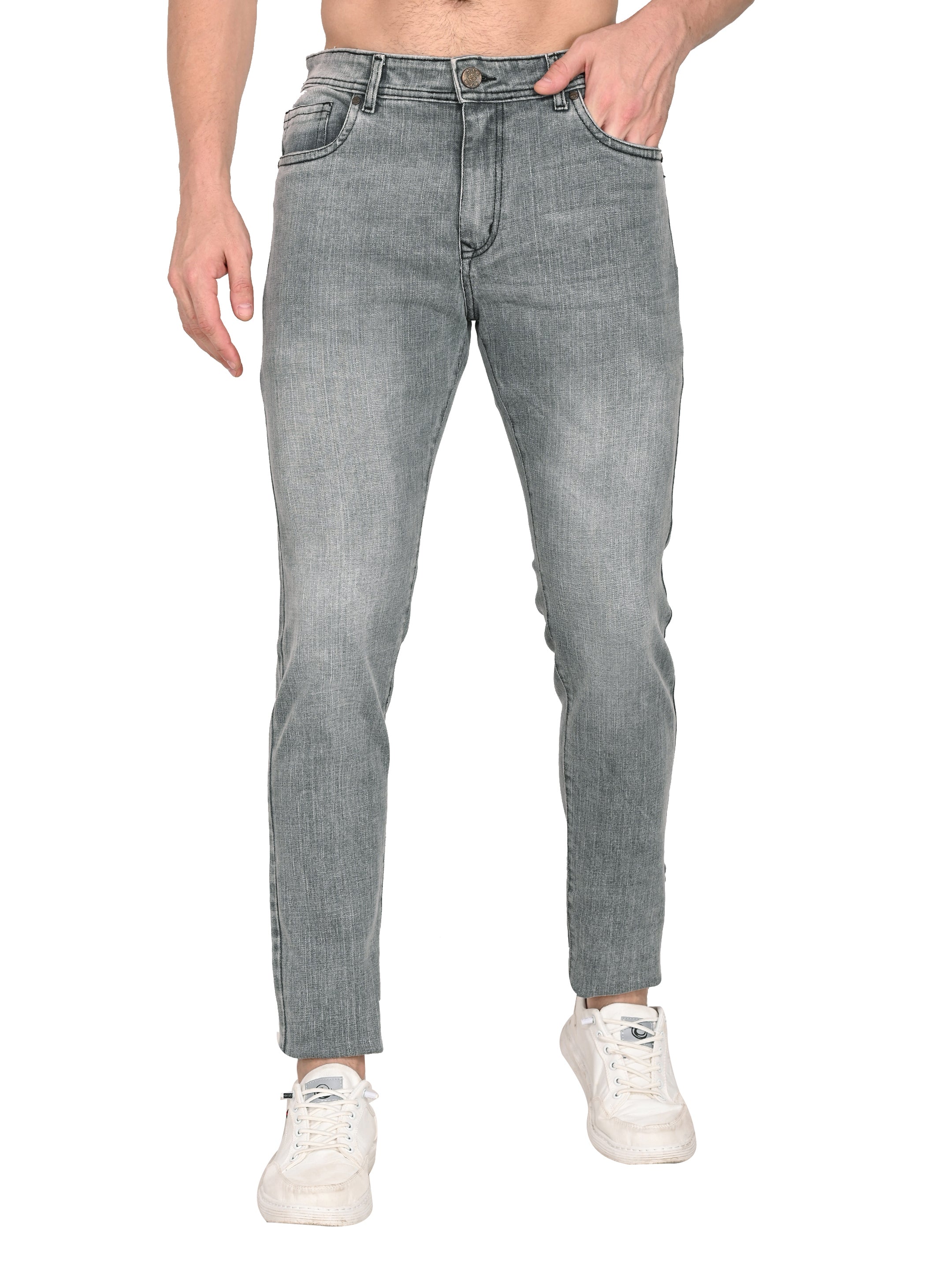 Slim Fit Grey Jeans – 3×1 Cotton Stretch | Charcoal Shaded