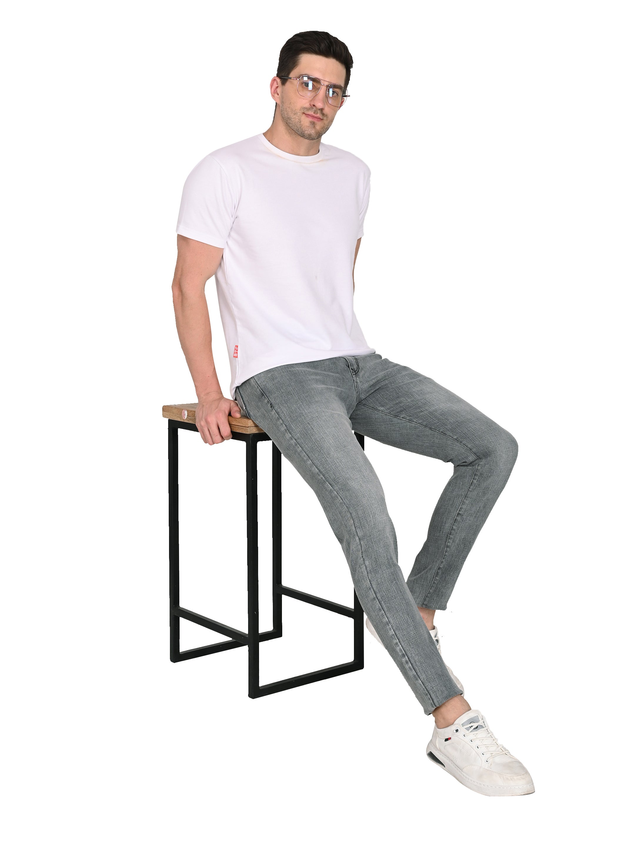 Slim Fit Grey Jeans – 3×1 Cotton Stretch | Charcoal Shaded