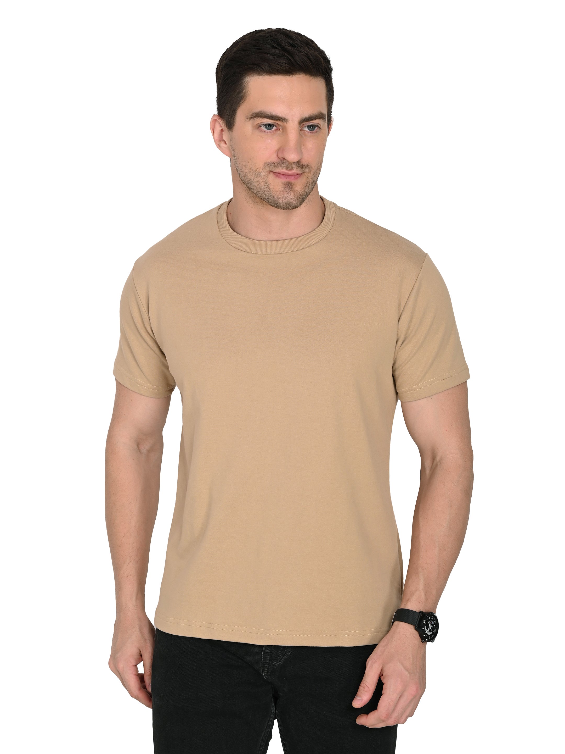 Beige Round Neck T-Shirt – Slim Fit