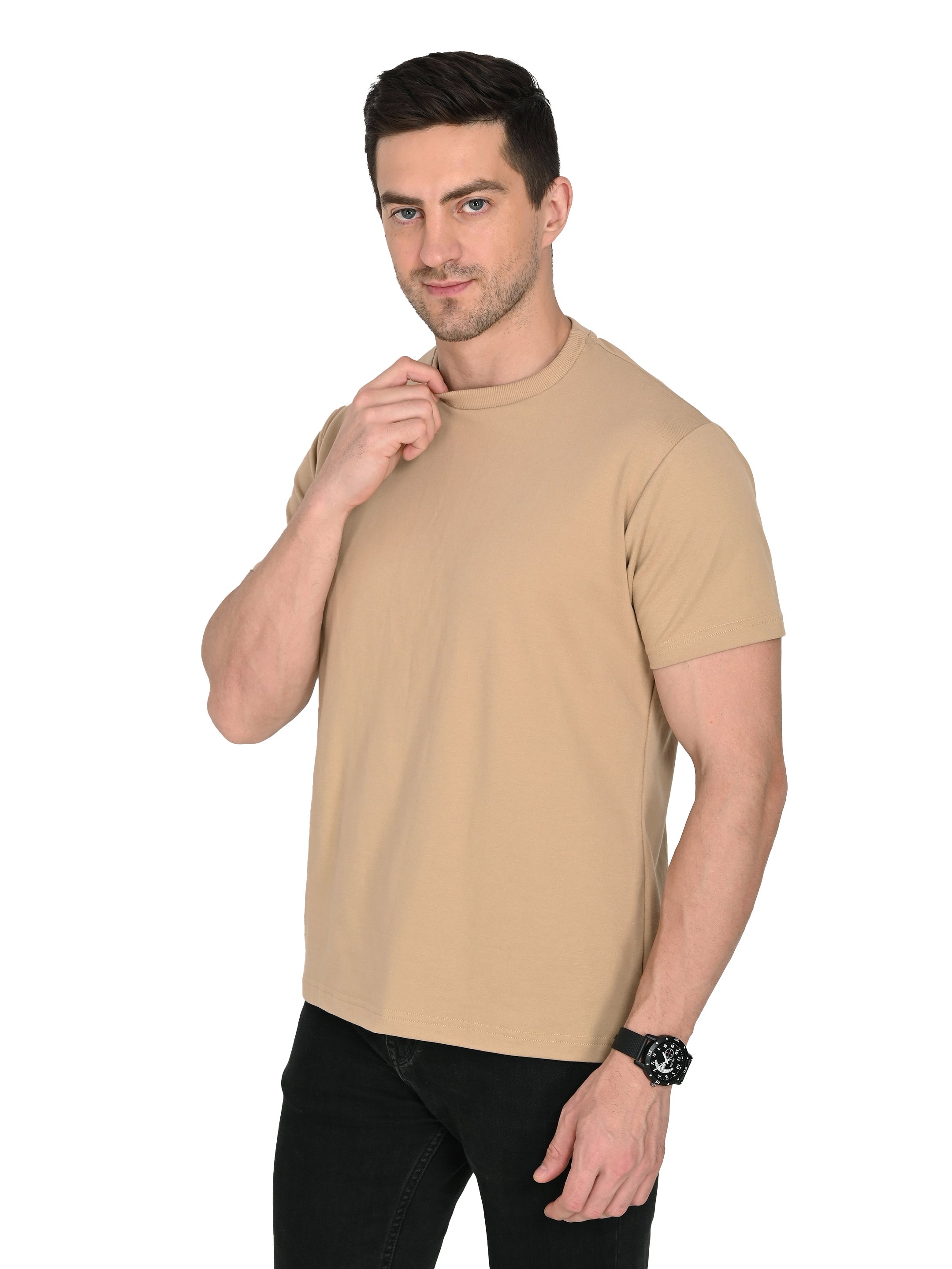 Beige Round Neck T-Shirt – Slim Fit