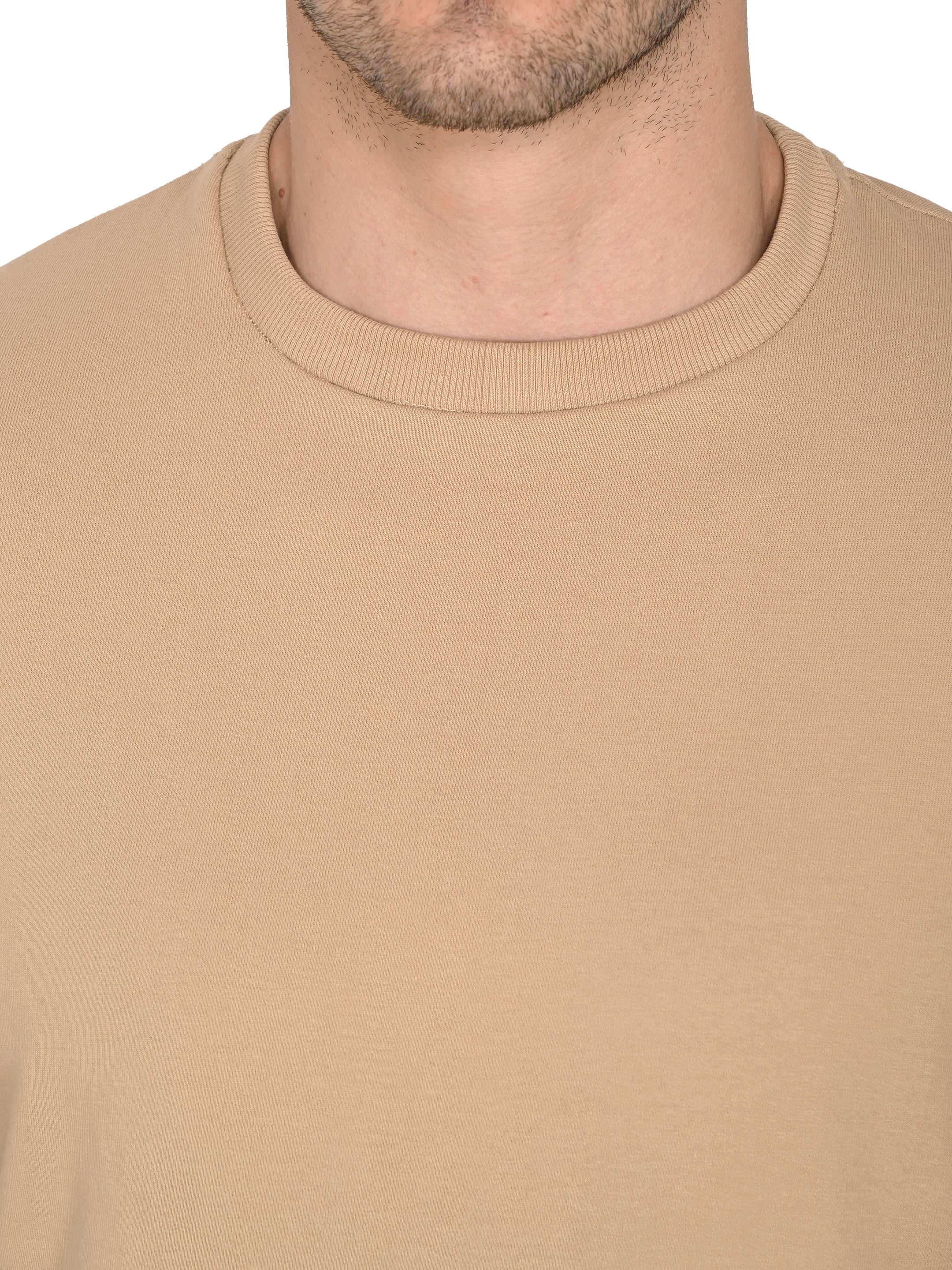 Beige Round Neck T-Shirt – Slim Fit
