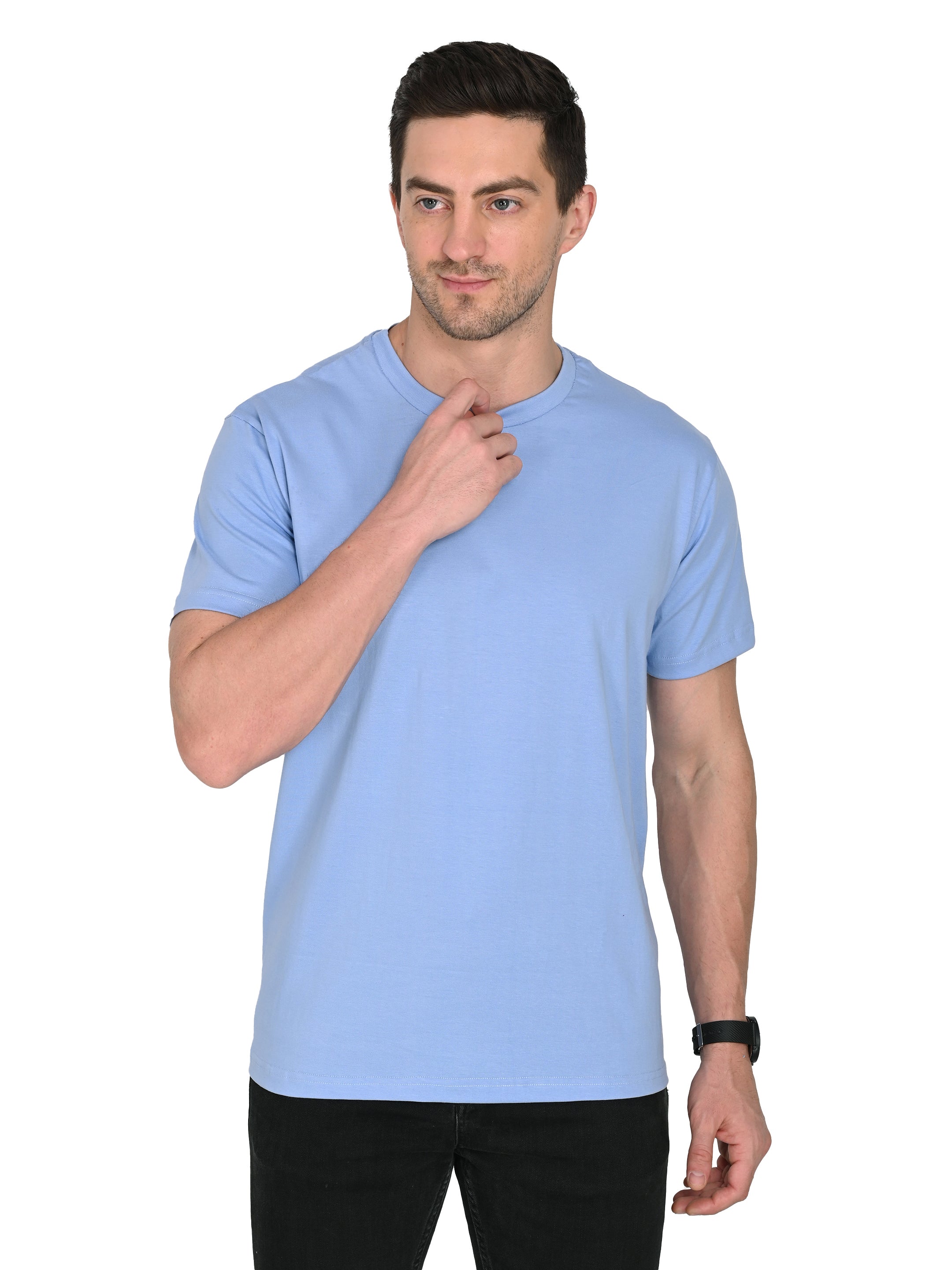 Sky Blue Round Neck T-Shirt – Slim Fit