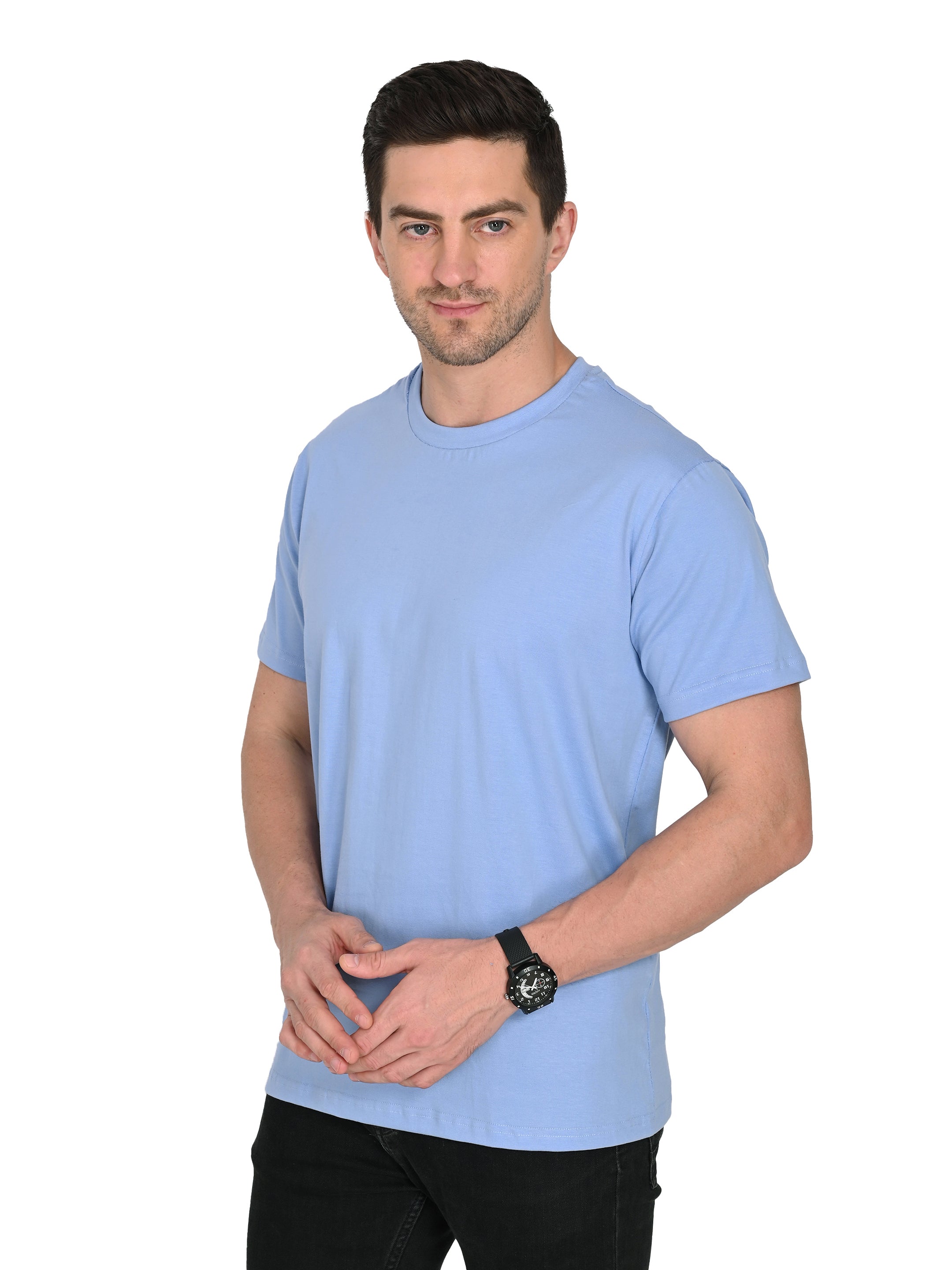 Sky Blue Round Neck T-Shirt – Slim Fit