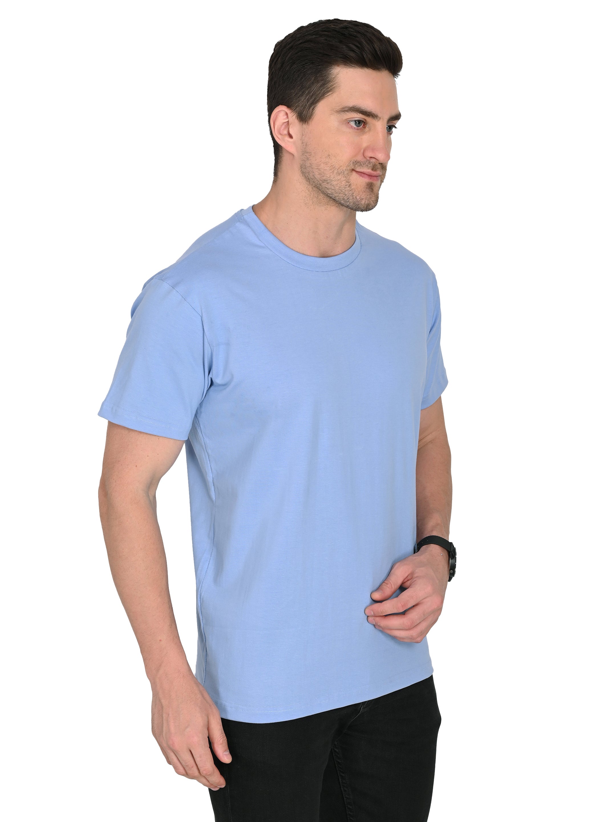 Sky Blue Round Neck T-Shirt – Slim Fit