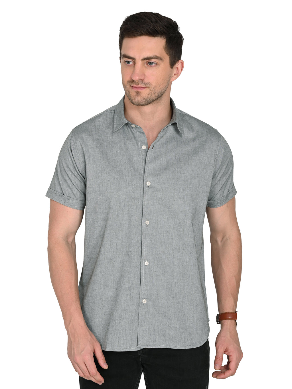 Charcoal Grey Cotton-Linen Shirt – Slim Fit