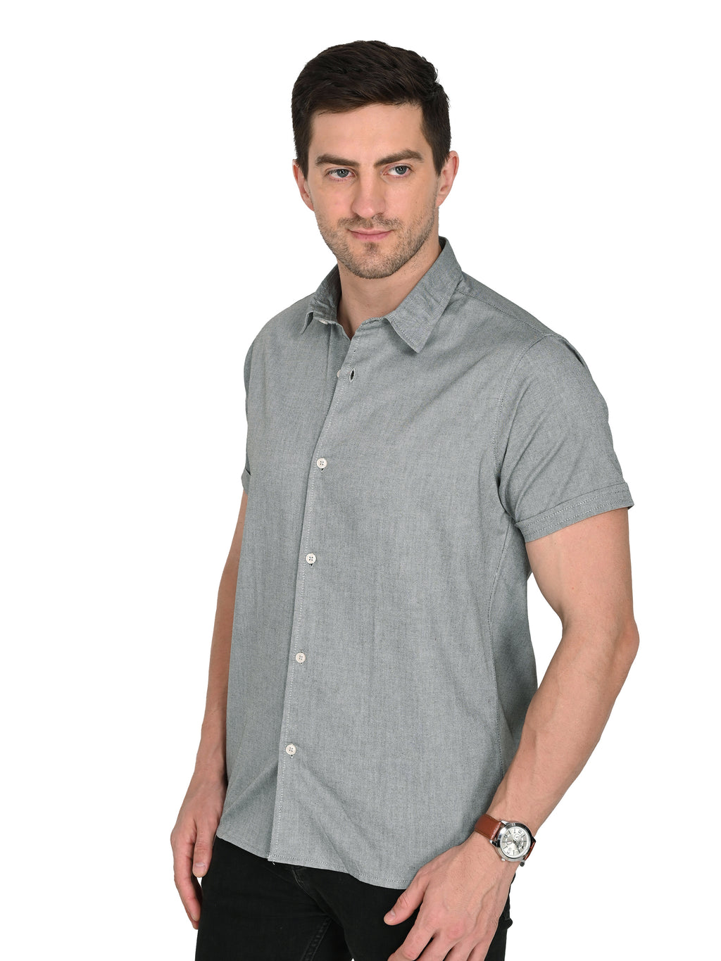 Charcoal Grey Cotton-Linen Shirt – Slim Fit
