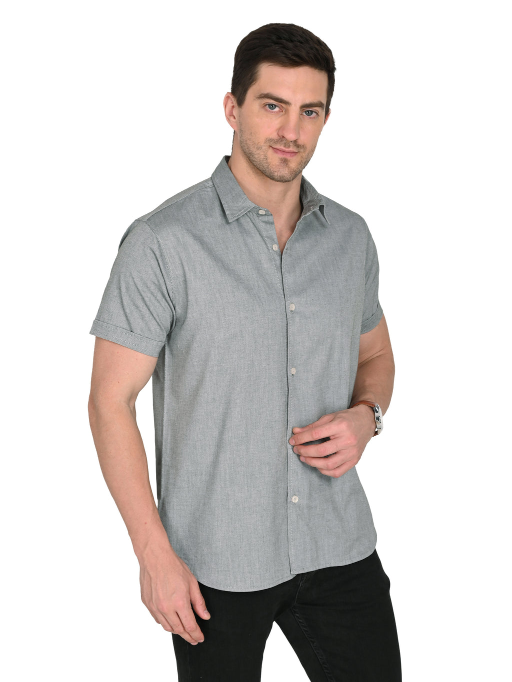 Charcoal Grey Cotton-Linen Shirt – Slim Fit