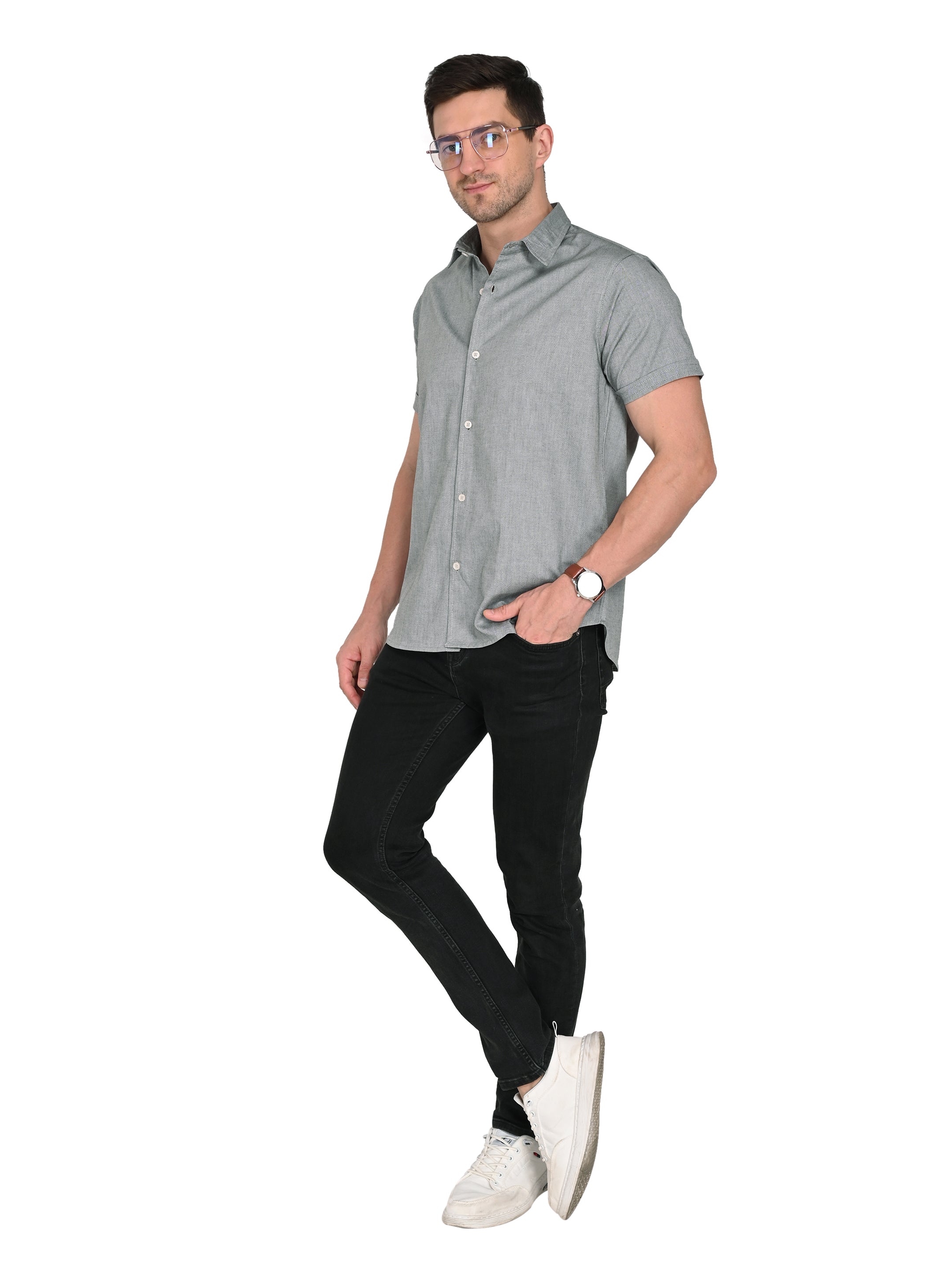Charcoal Grey Cotton-Linen Shirt – Slim Fit