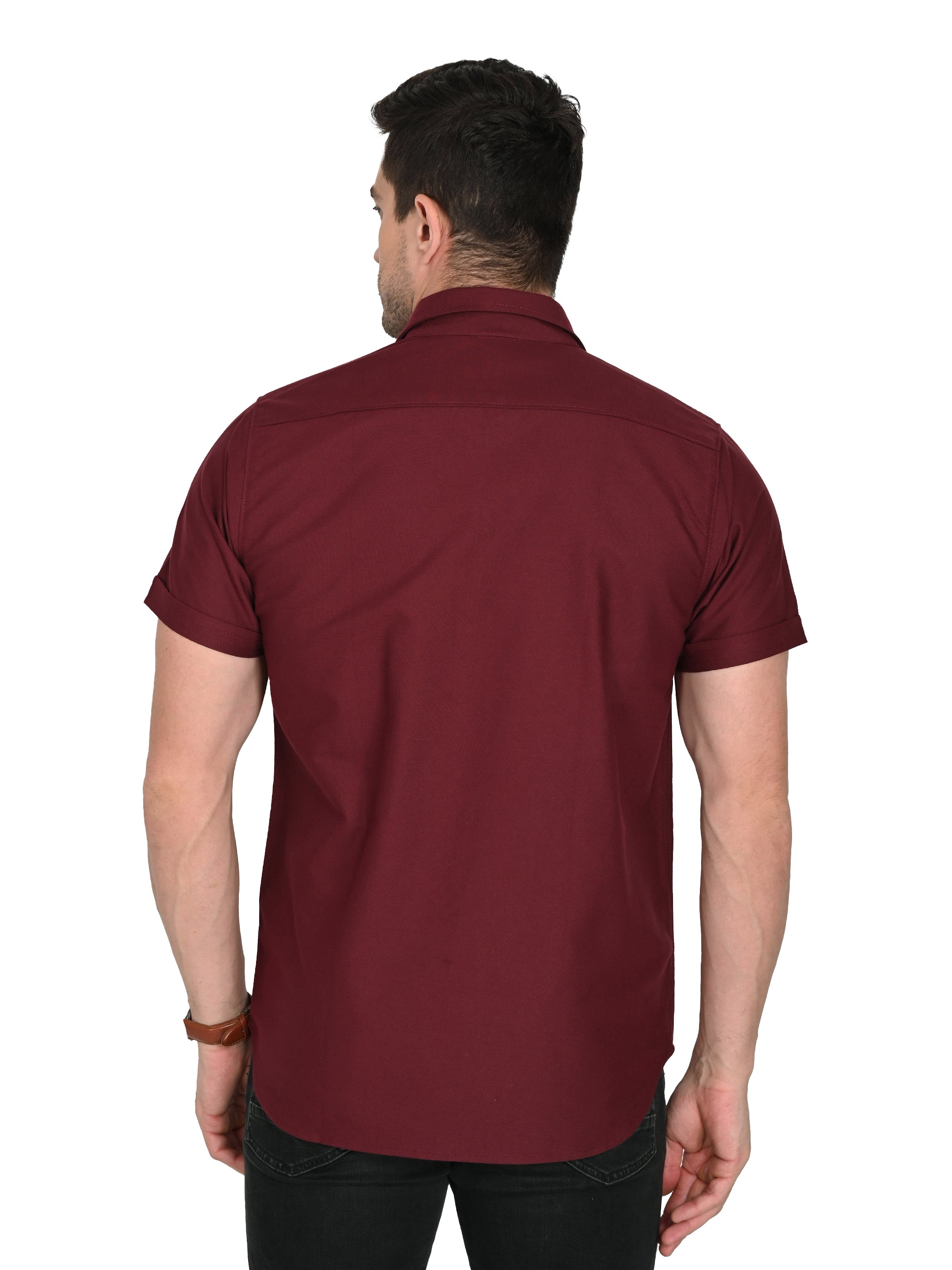 Maroon Cotton-Linen Shirt – Slim Fit