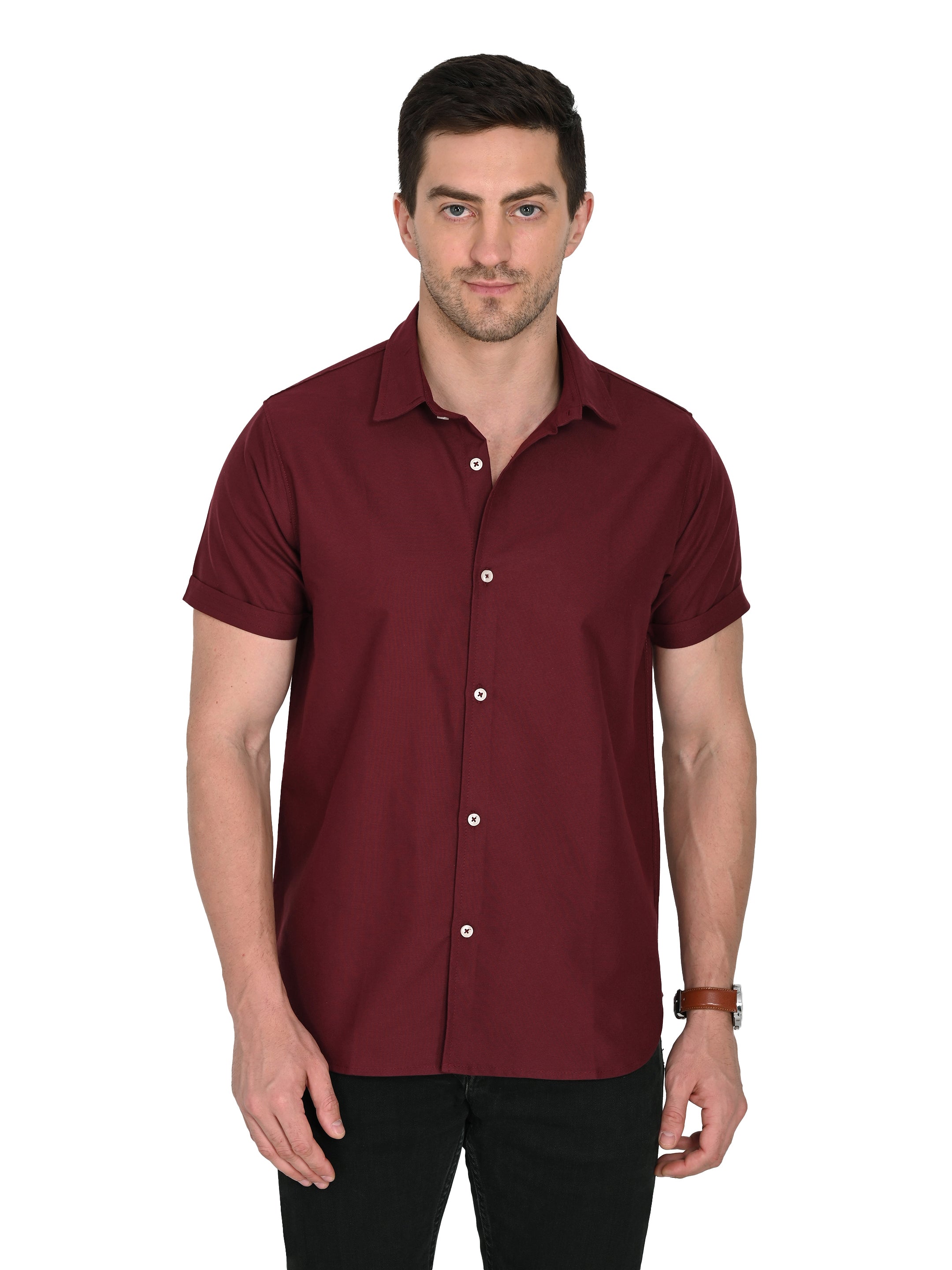 Maroon Cotton-Linen Shirt – Slim Fit