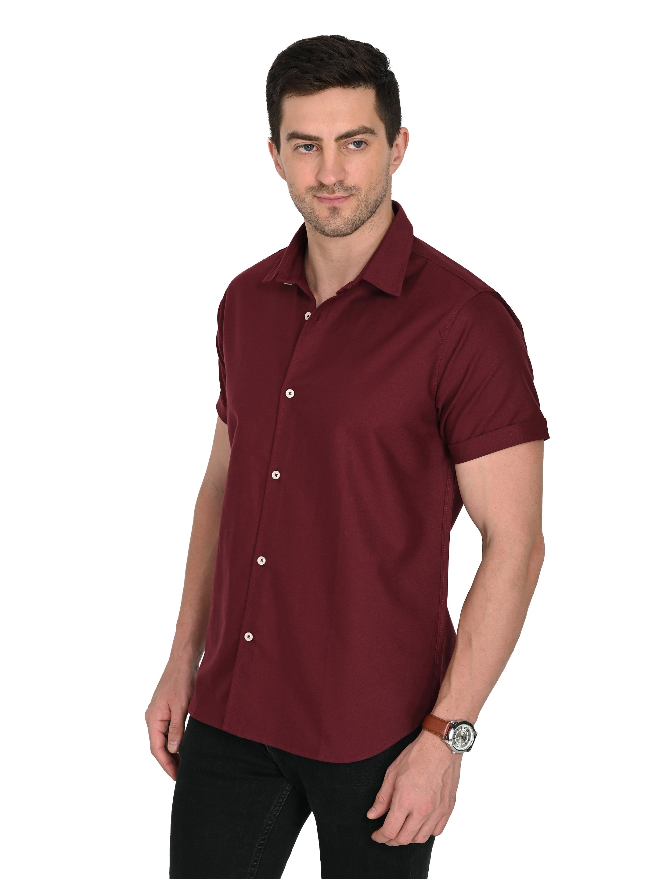 Maroon Cotton-Linen Shirt – Slim Fit