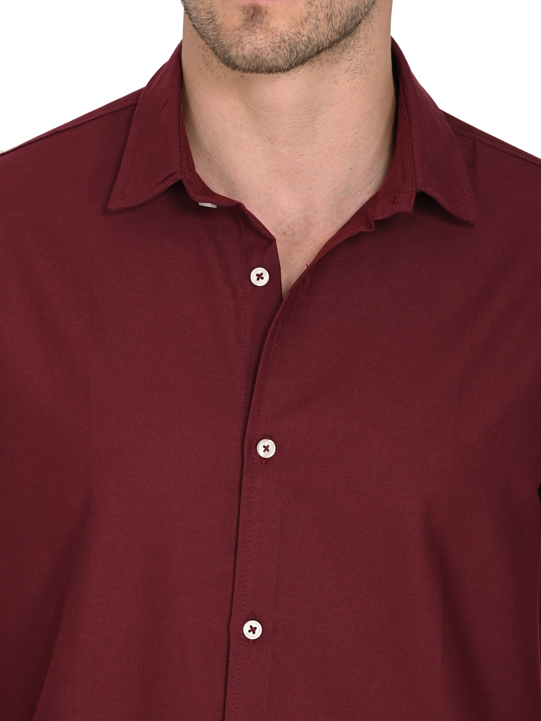 Maroon Cotton-Linen Shirt – Slim Fit