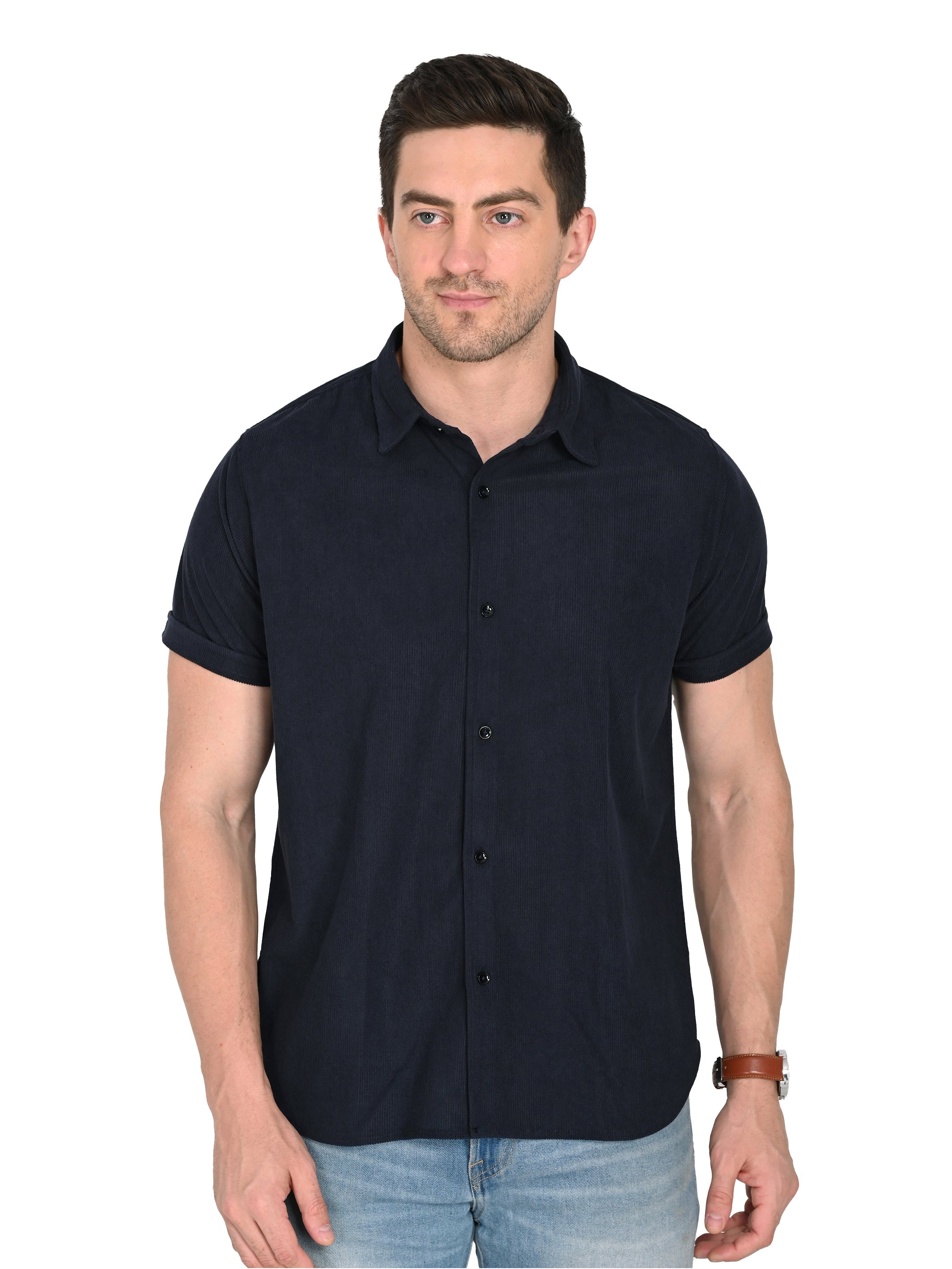 Navy Blue Corduroy Shirt – Slim Fit