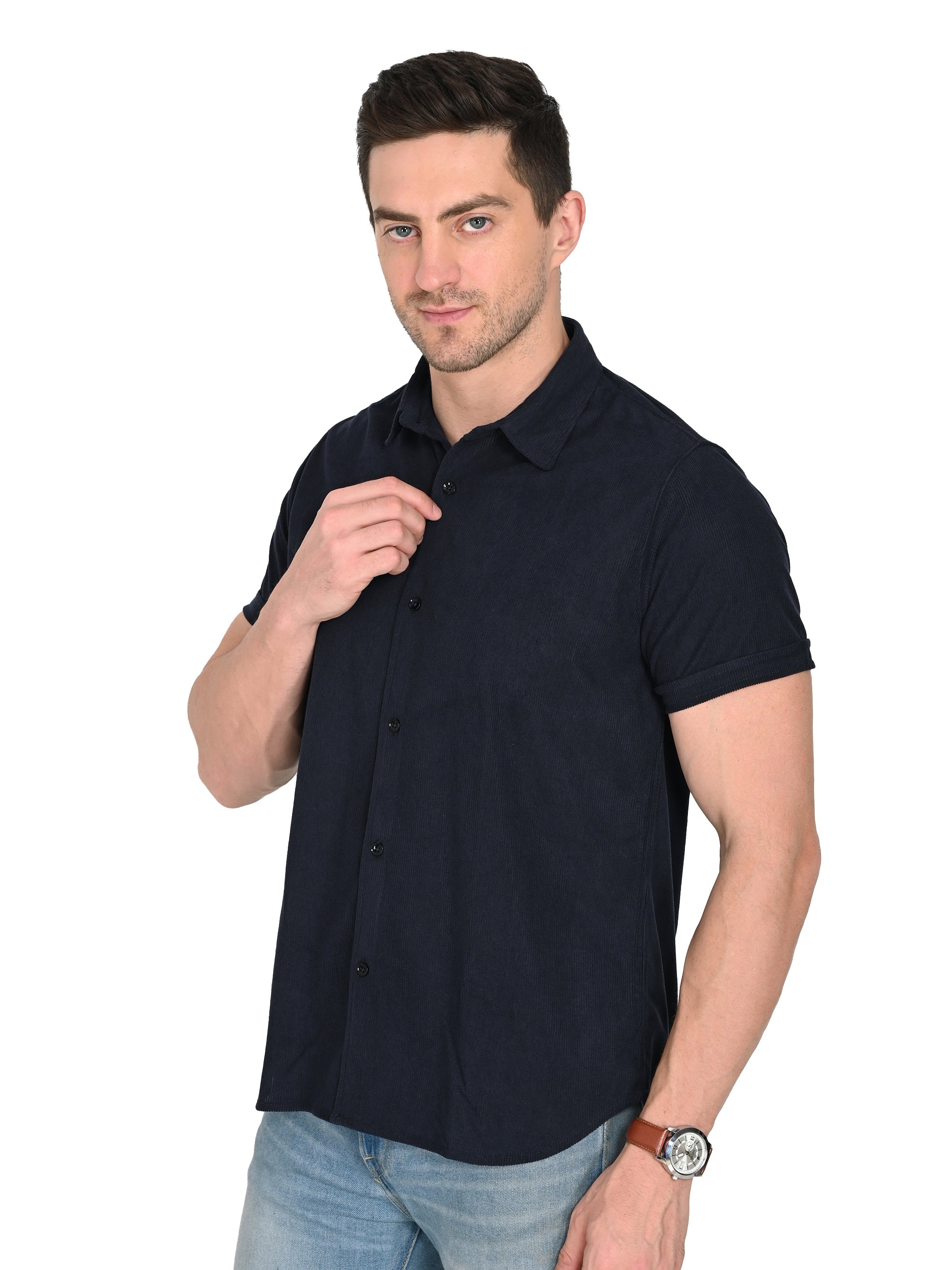 Navy Blue Corduroy Shirt – Slim Fit