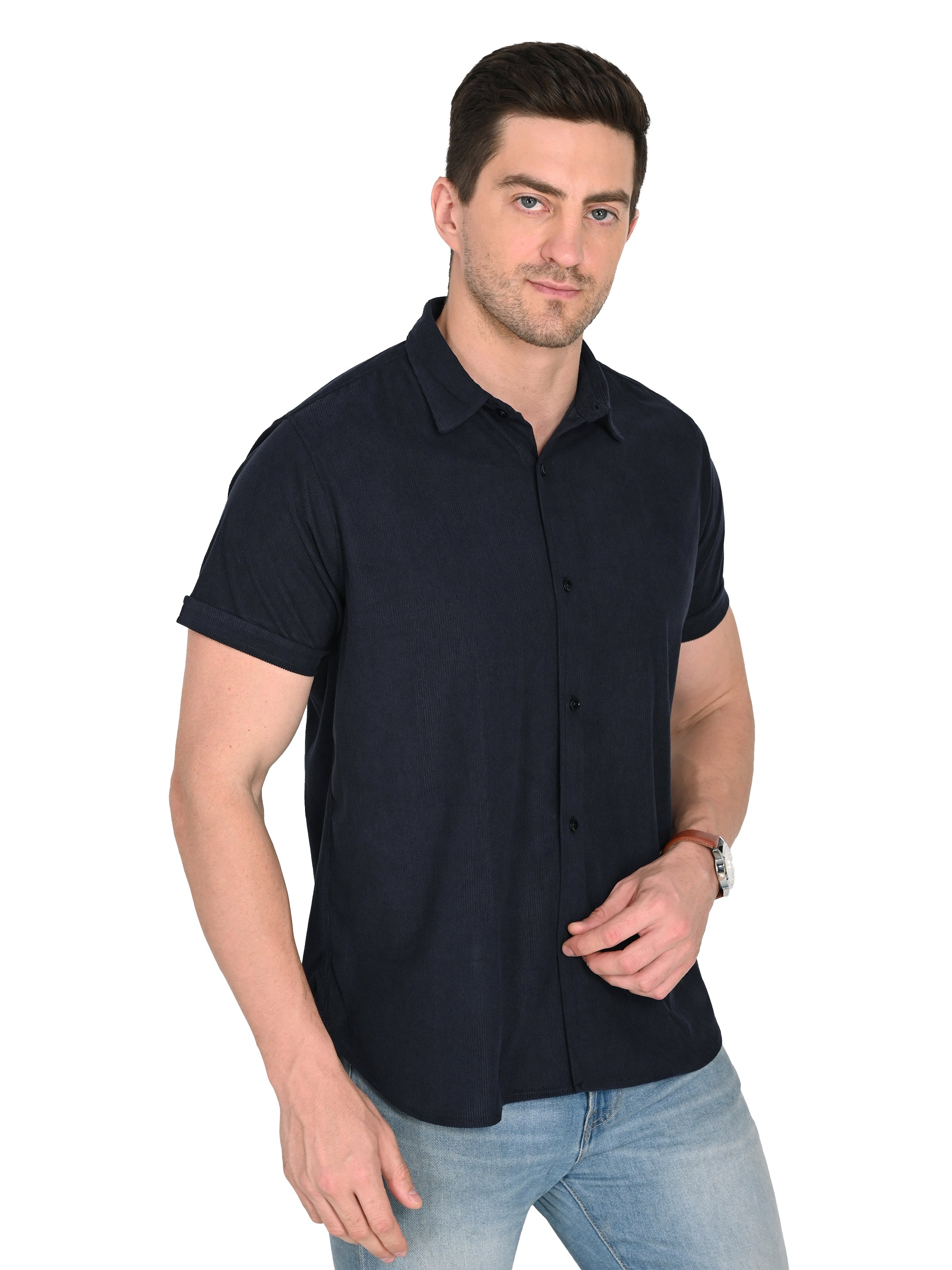 Navy Blue Corduroy Shirt – Slim Fit