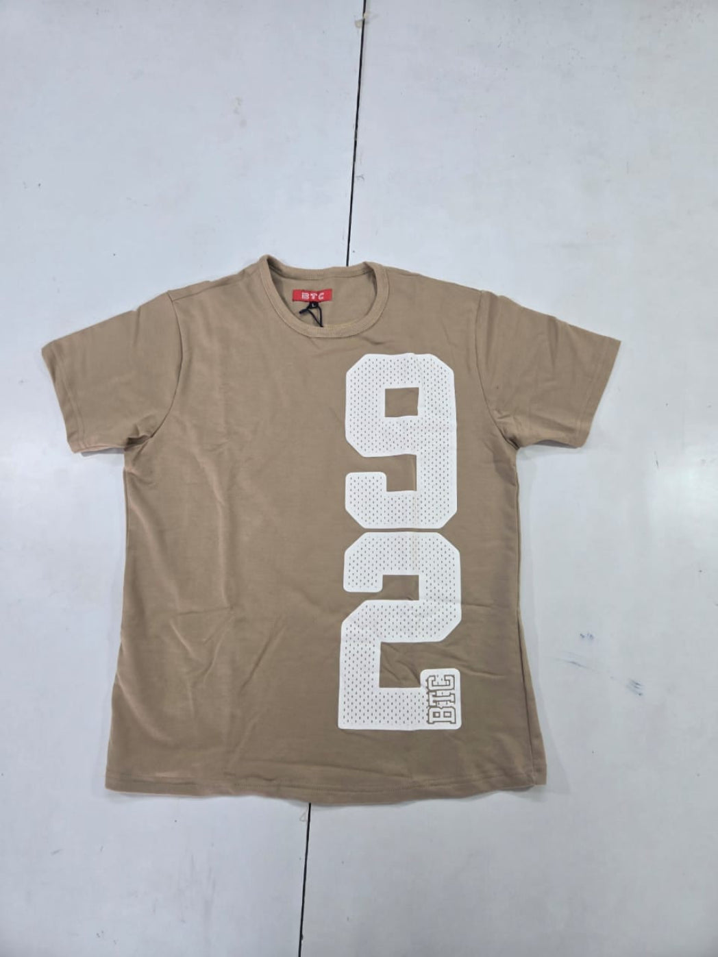 Beige Printed Round Neck T-Shirt – Slim Fit