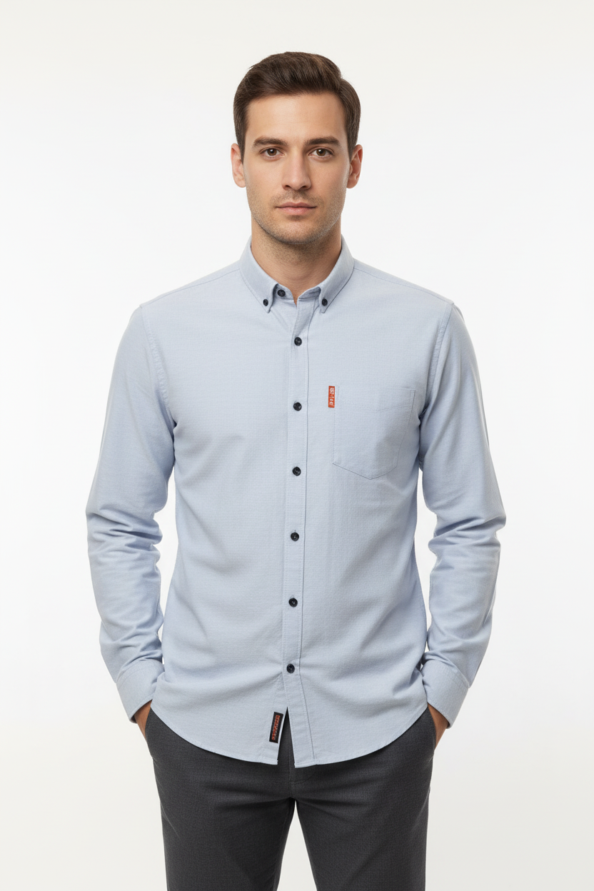 Sky Blue Cotton-Linen Casual Shirt – Slim Fit