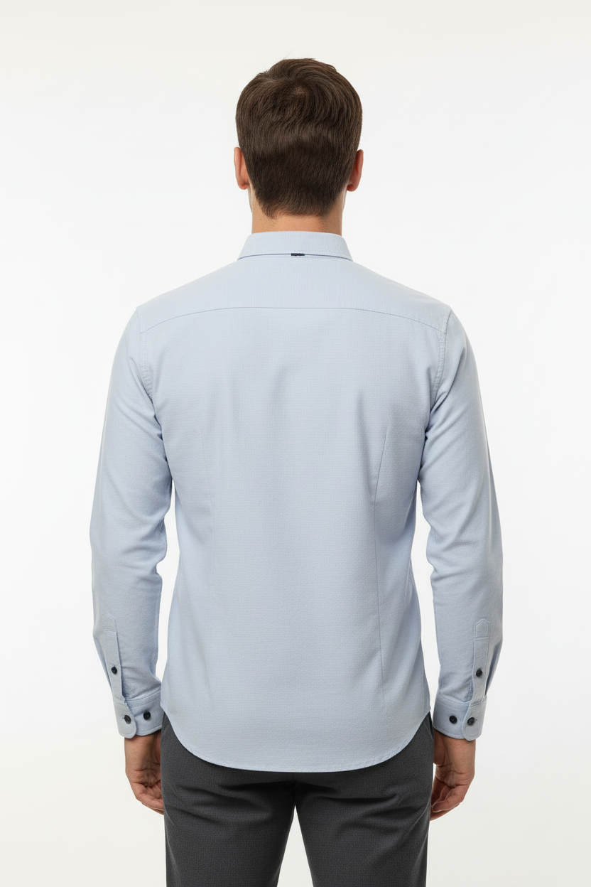 Sky Blue Cotton-Linen Casual Shirt – Slim Fit