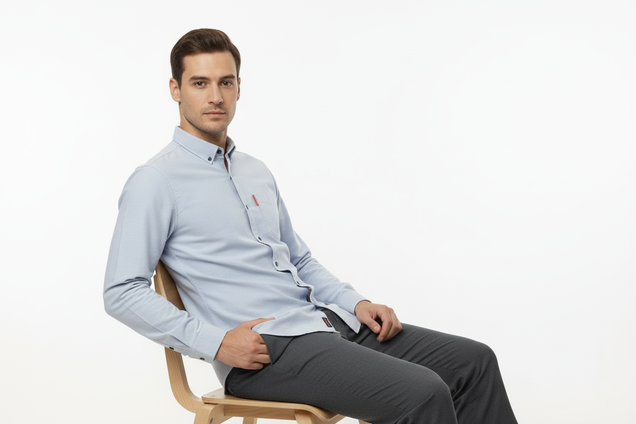 Sky Blue Cotton-Linen Casual Shirt – Slim Fit