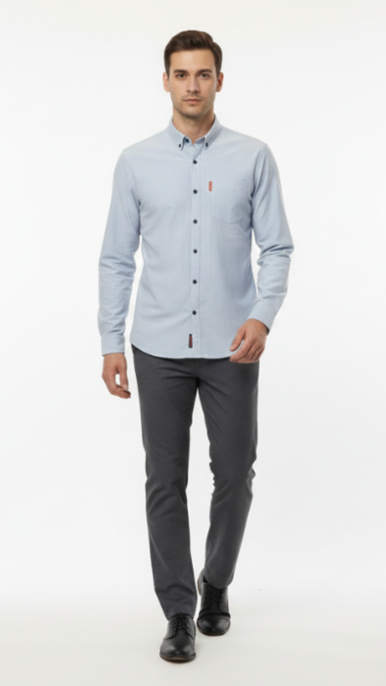 Sky Blue Cotton-Linen Casual Shirt – Slim Fit
