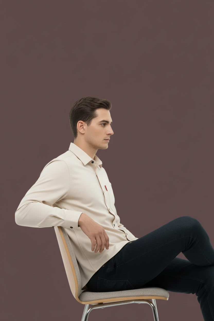 Cream Cotton-Linen Casual Shirt – Slim Fit