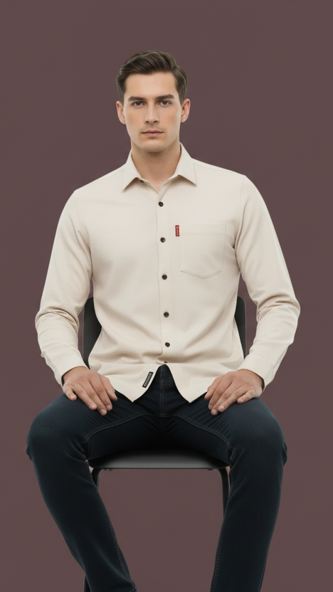 Cream Cotton-Linen Casual Shirt – Slim Fit