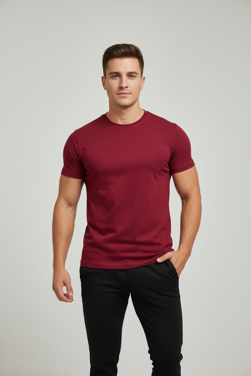 T-Shirt – Slim Fit Round Neck (Maroon)