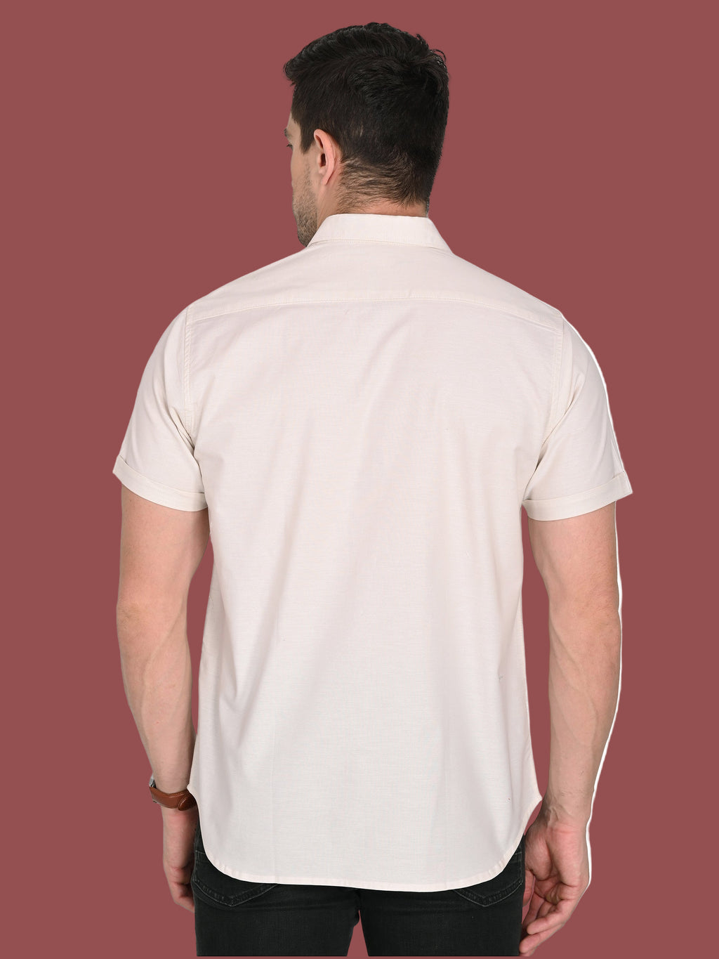Half sleeve slim-fit cotton linen shirt for men – back view | BTCwear