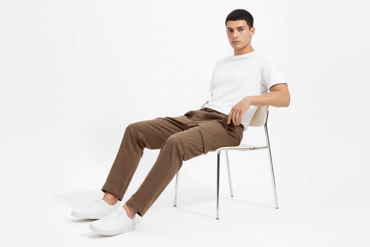 Loose Straight Fit Cargo Pants - khaki