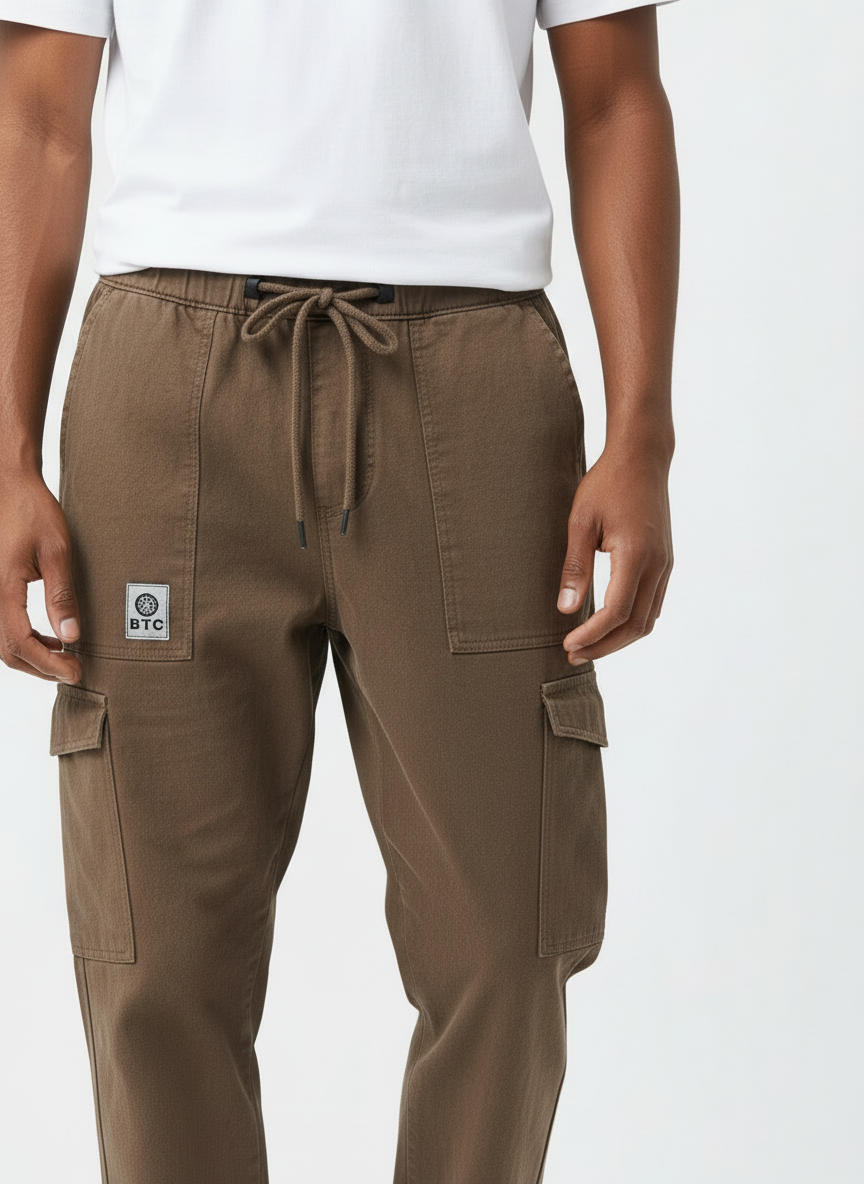 Loose Straight Fit Cargo Pants - khaki