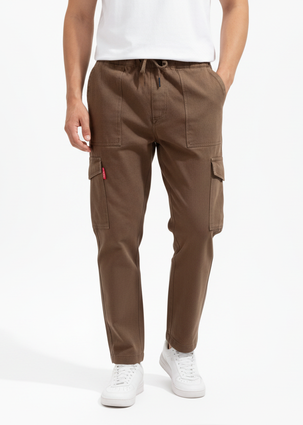 Loose Straight Fit Cargo Pants - khaki